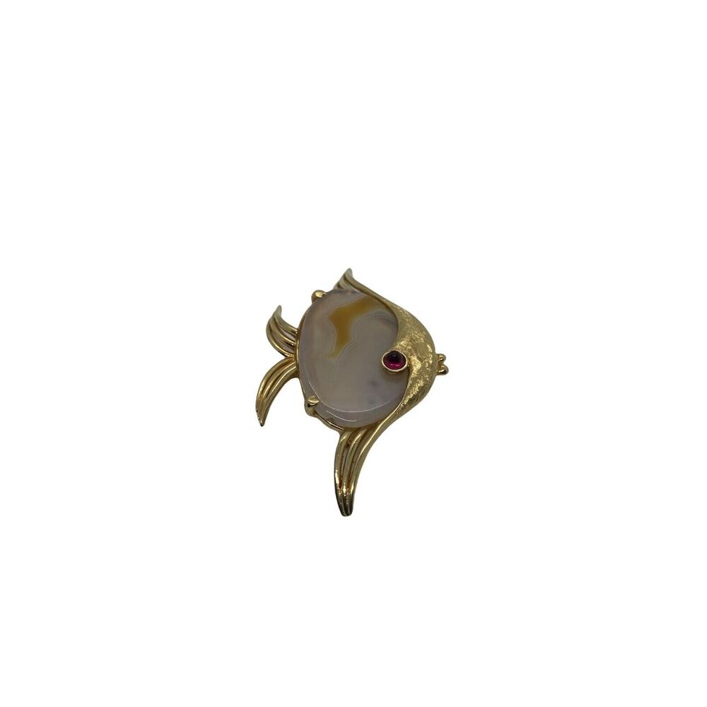 Vintage Ciro Agate Fish Brooch Pin Pink Glass Eye 9242 P